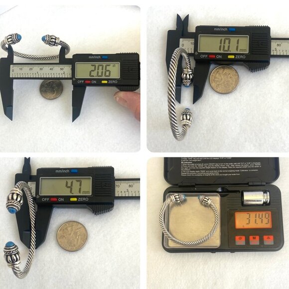 Sterling Silver 925 Mexico Chunky Blue Sodalite Twisted Rope Cuff Bracelet 6.25" - Picture 10 of 16